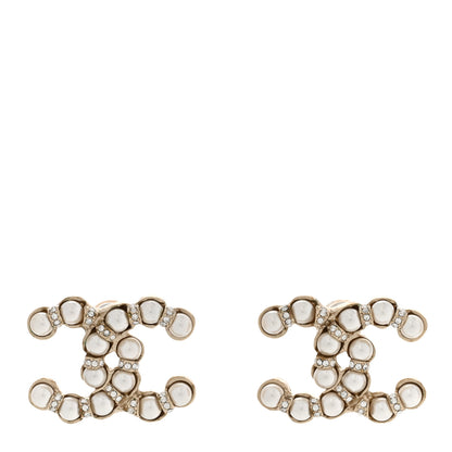 Chanel Pearl Crystal CC Earrings Gold 1 of 5