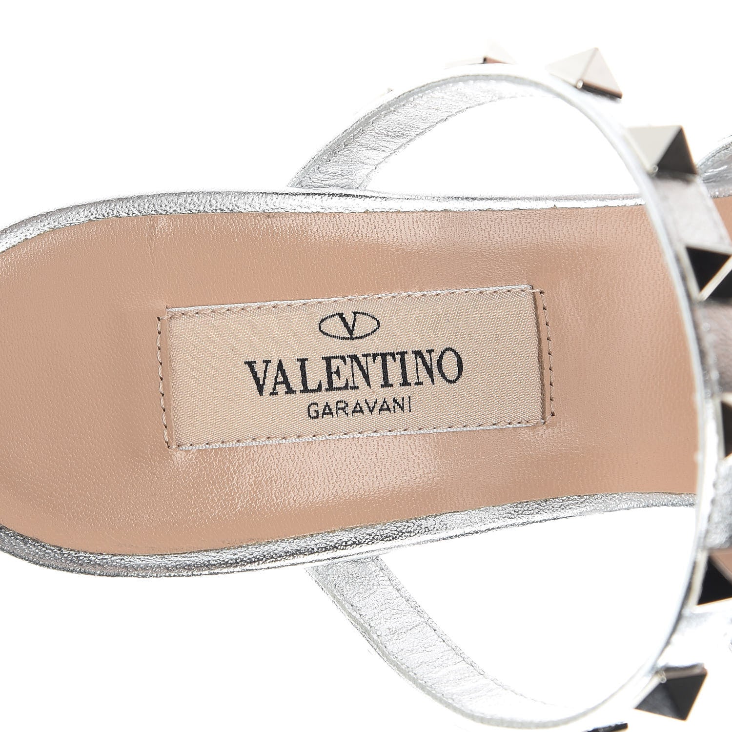 Valentino Garavani Metallic Nappa Rockstud 60mm Caged Slide Sandals 36.5 Silver 6 of 8