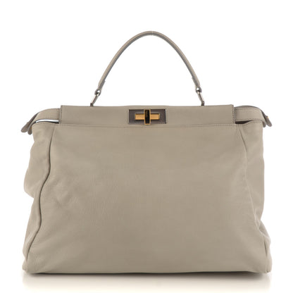 Fendi Goatskin Large Peekaboo Iconic Satchel Grigio Black 1 of 8