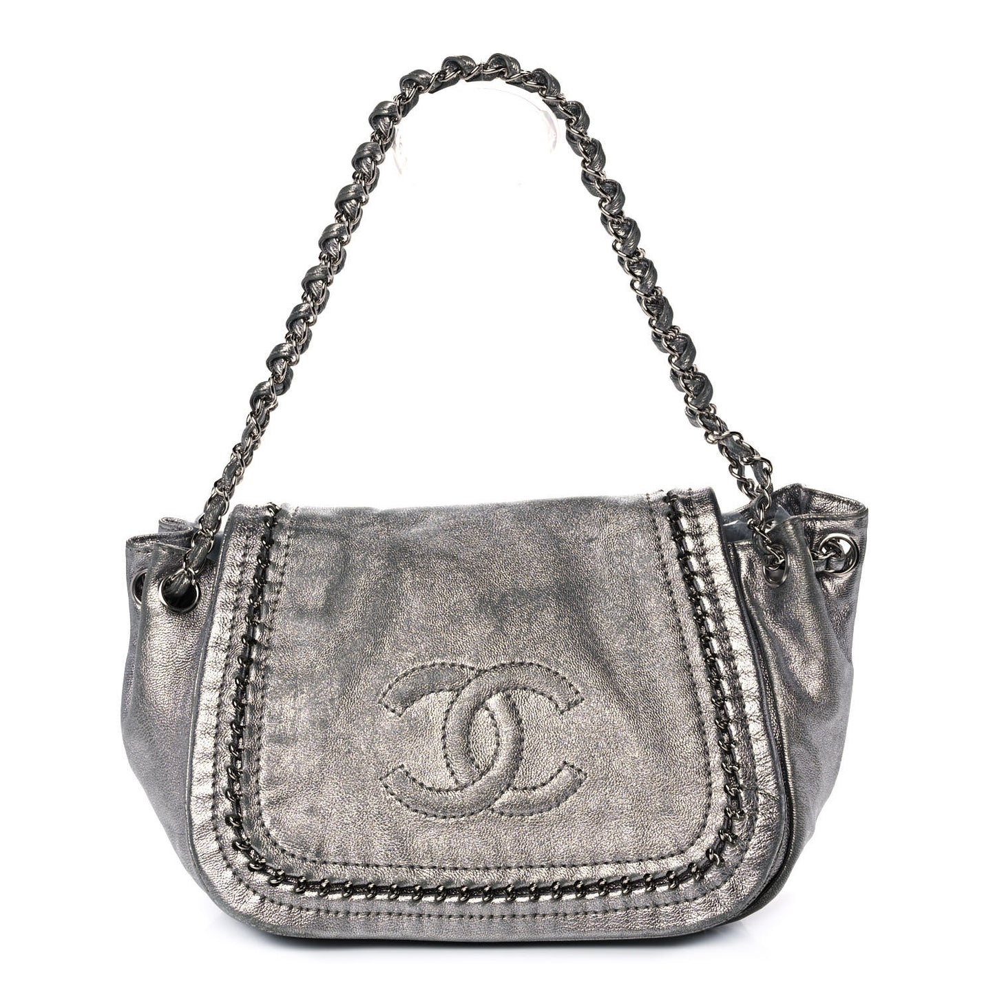 Metallic Deerskin Luxe Ligne Flap Silver