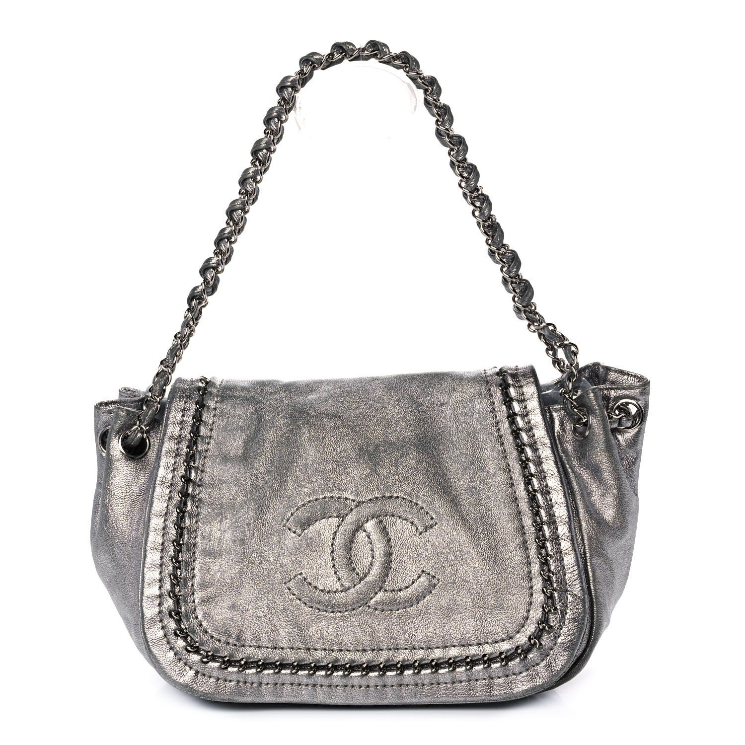 Chanel Metallic Deerskin Luxe Ligne Flap Silver 1 of 11