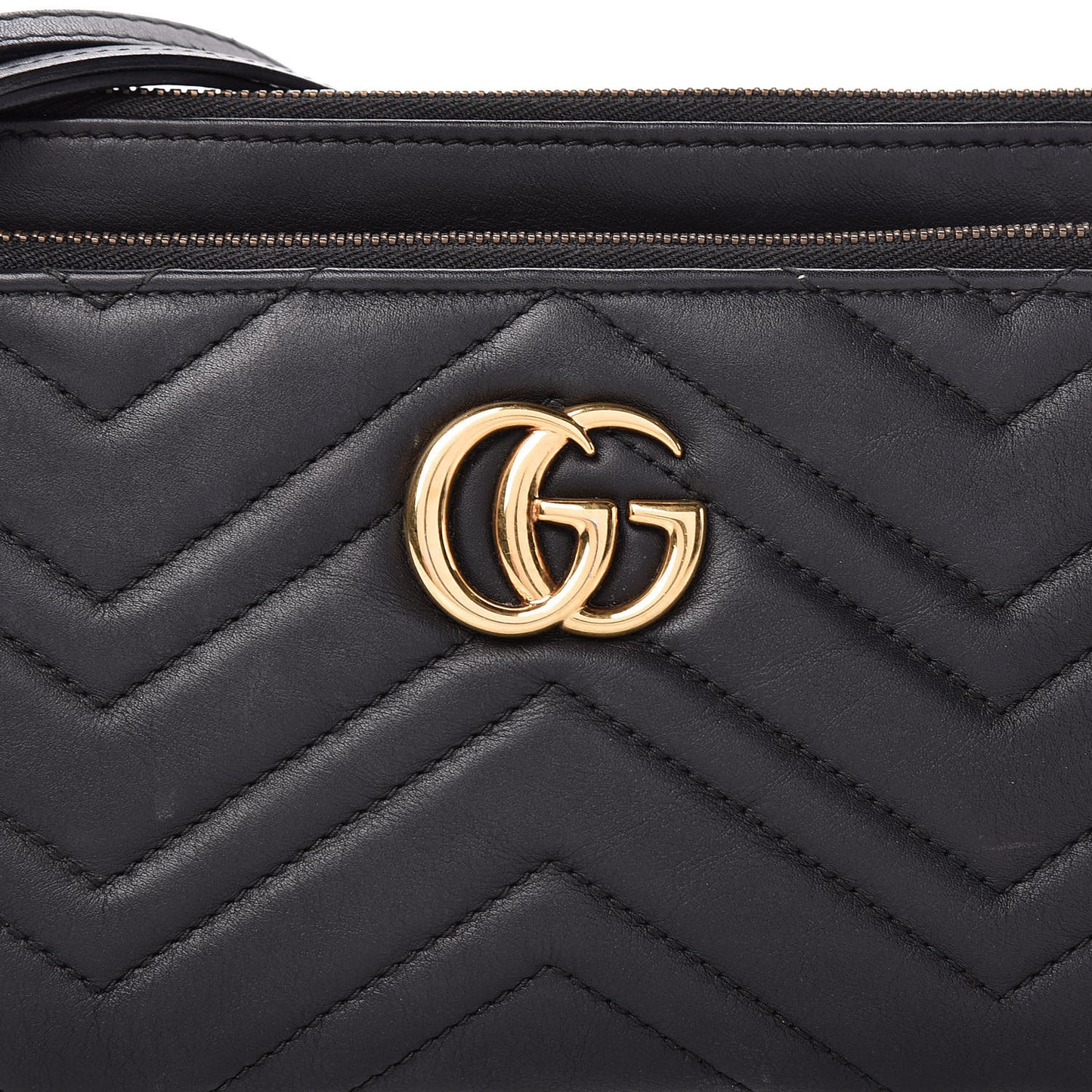 Calfskin Matelasse Small GG Marmont Double Zip Shoulder Bag Black