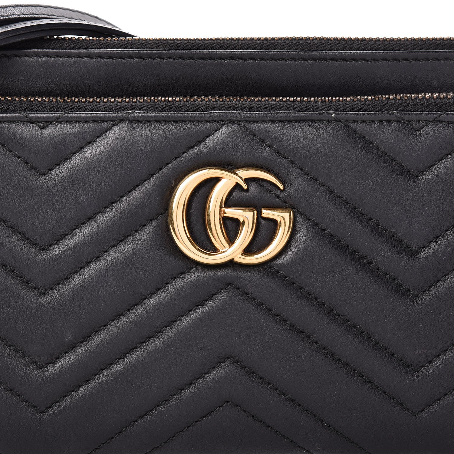Gucci Calfskin Matelasse Small GG Marmont Double Zip Shoulder Bag Black 9 of 11