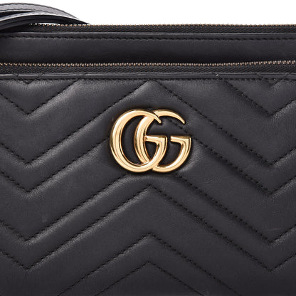 Gucci Calfskin Matelasse Small GG Marmont Double Zip Shoulder Bag Black 9 of 11