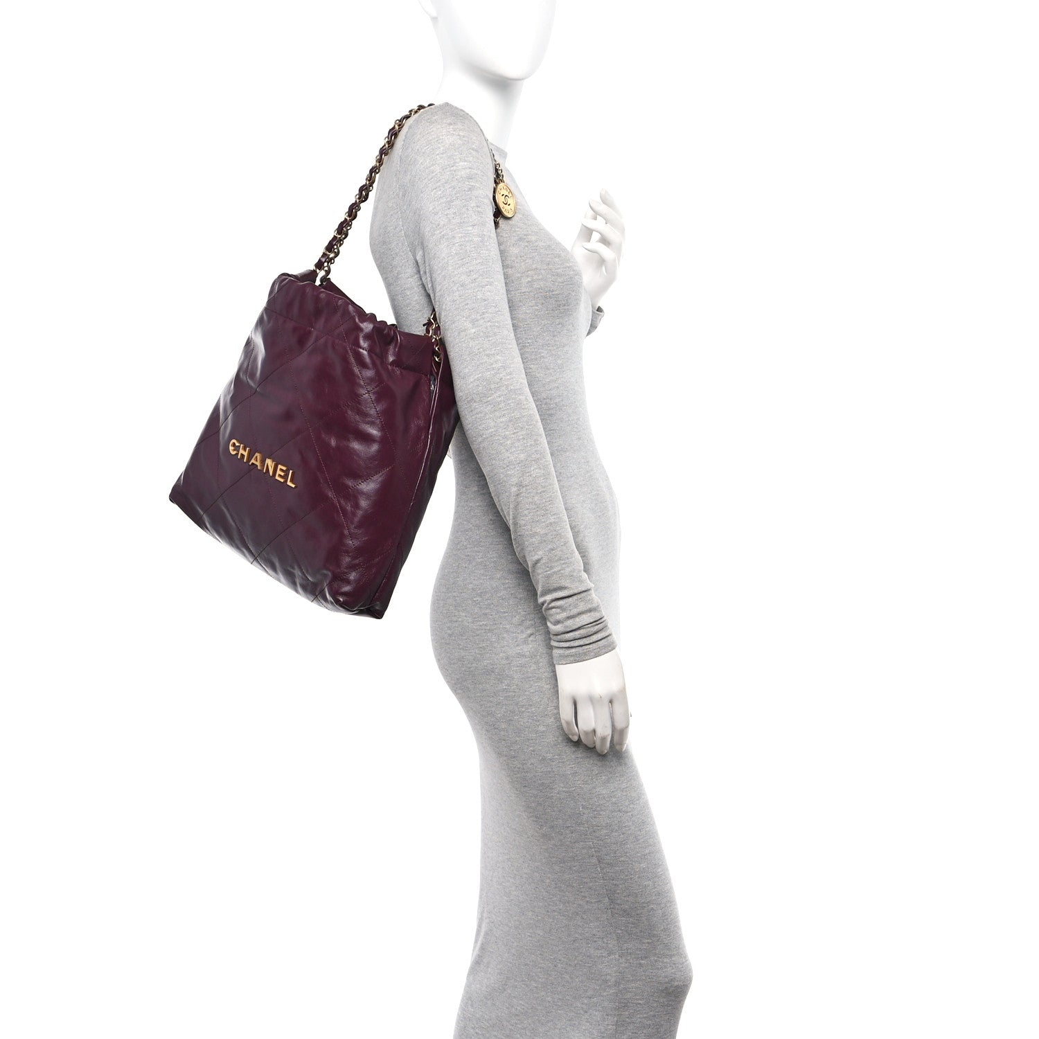 Chanel Shiny Calfskin Quilted Small Chanel 22 Dark Burgundy 2 of 10