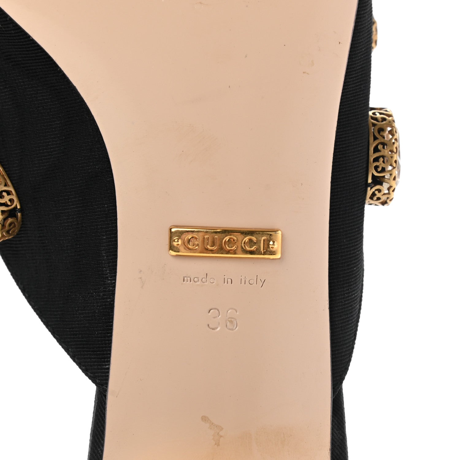 Gucci Moire Fabric Crystal Embellished Lyric Slide Sandals 36 Black 6 of 11