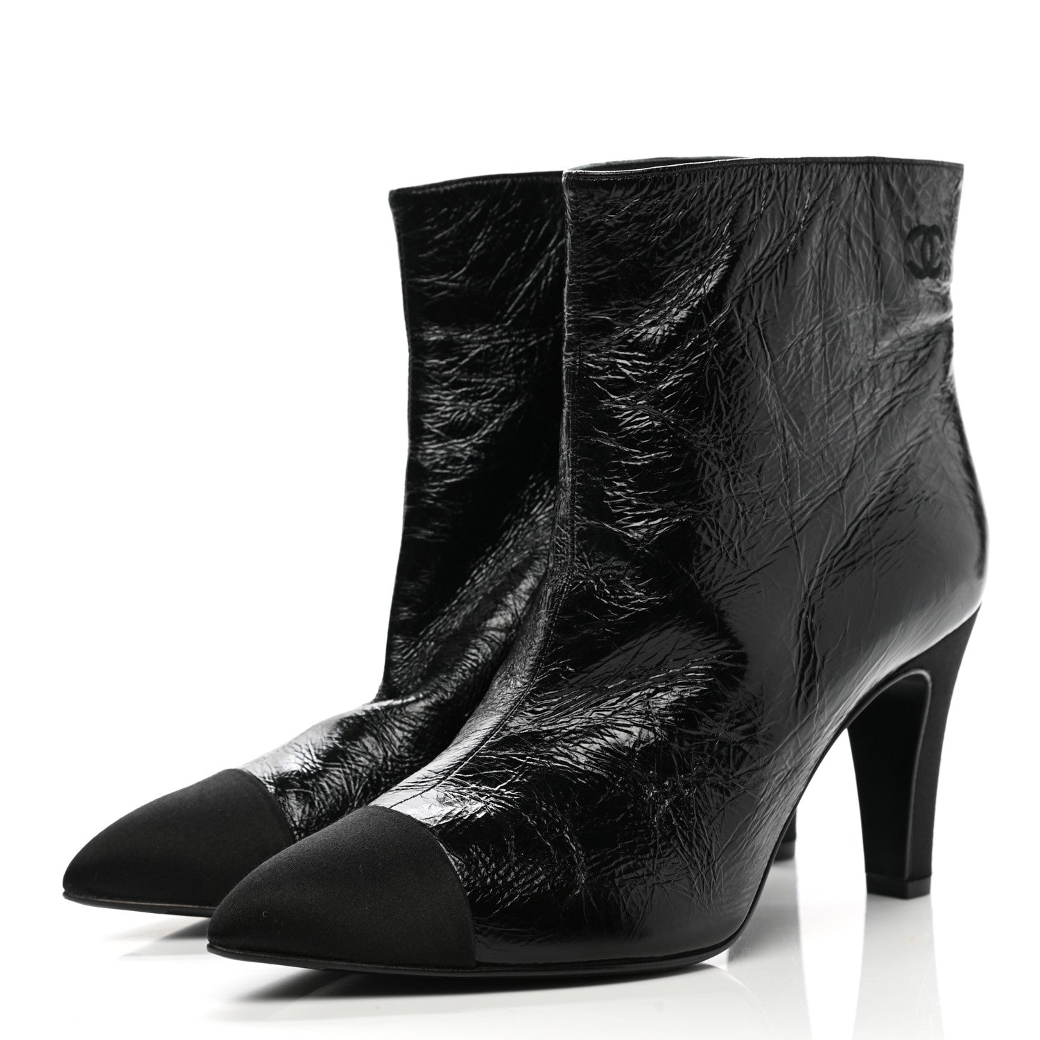 Chanel Crumpled Calfskin Satin Cap Toe Short Ankle Boots 39.5 Black 3 of 9