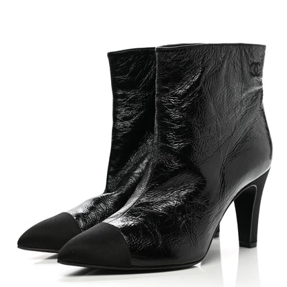 Chanel Crumpled Calfskin Satin Cap Toe Short Ankle Boots 39.5 Black 3 of 9