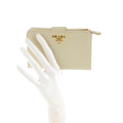 Prada Saffiano Metal Compact Wallet Cera 2 of 8