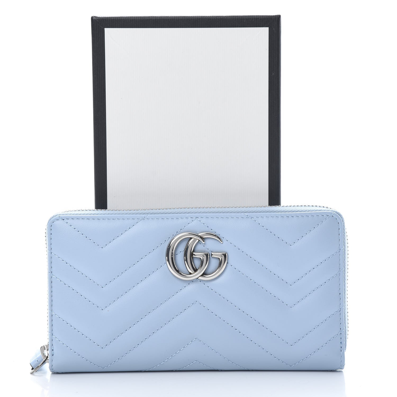 Gucci Calfskin Matelasse GG Marmont Zip Around Wallet Porcelain Light Blue 9 of 9