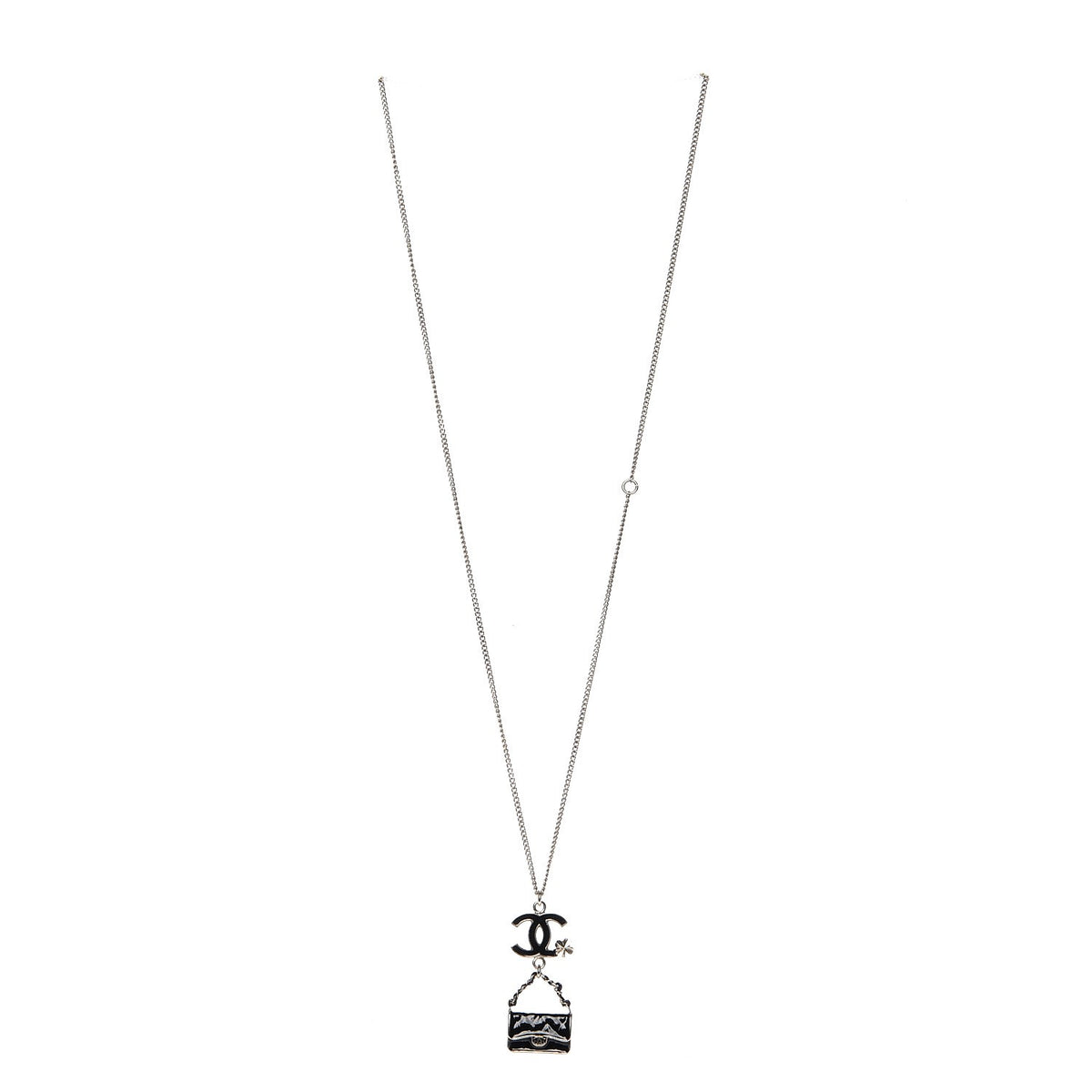 Enamel Charming Chic Classic Flap CC Charm Necklace Black