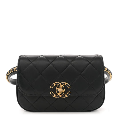 Chanel Lambskin Quilted Chain Infinity Waist Belt Bag Black 1 of 12