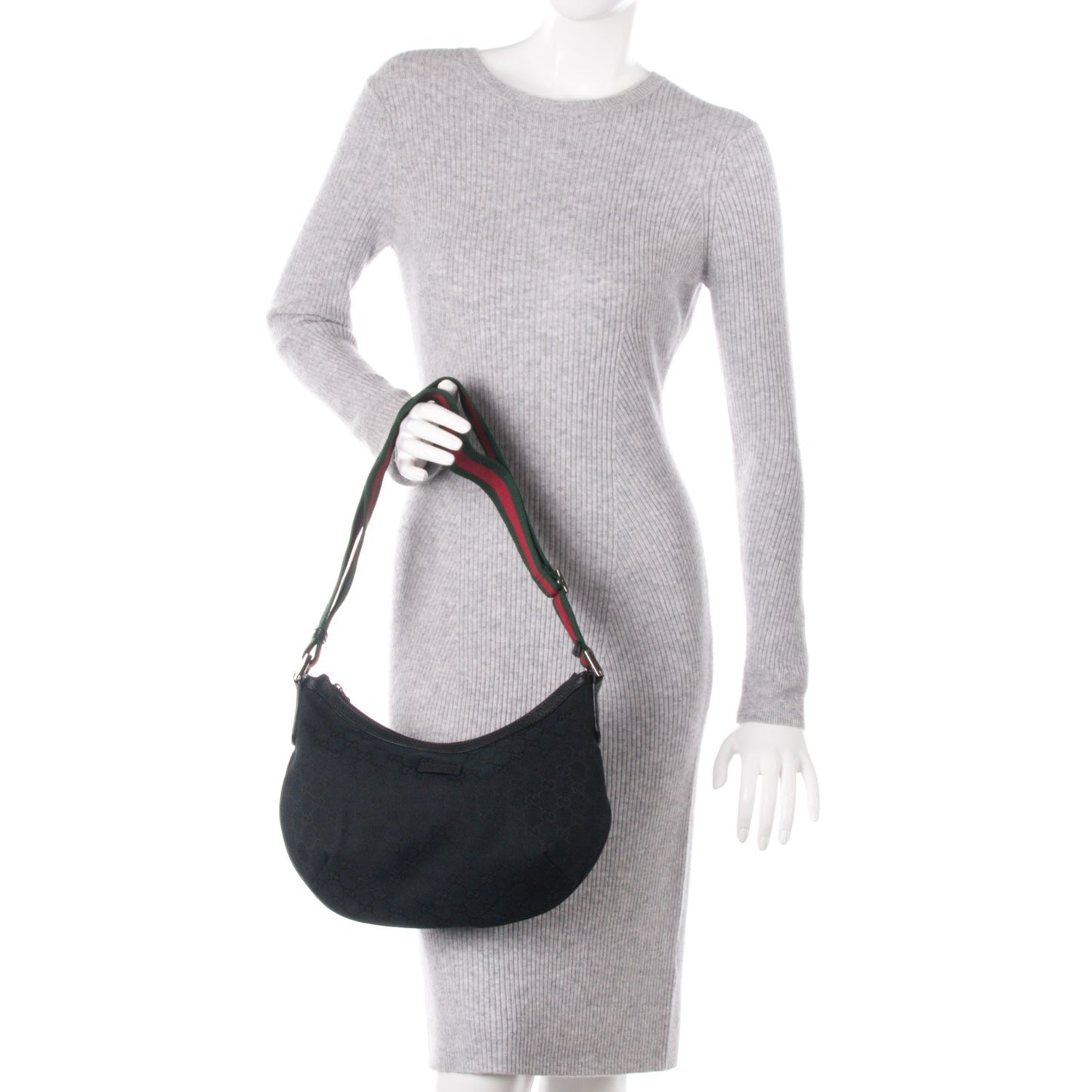 Monogram Web Medium Half Moon Hobo Black