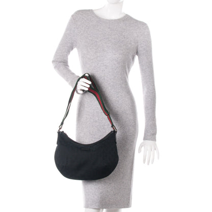 Gucci Monogram Web Medium Half Moon Hobo Black 2 of 7