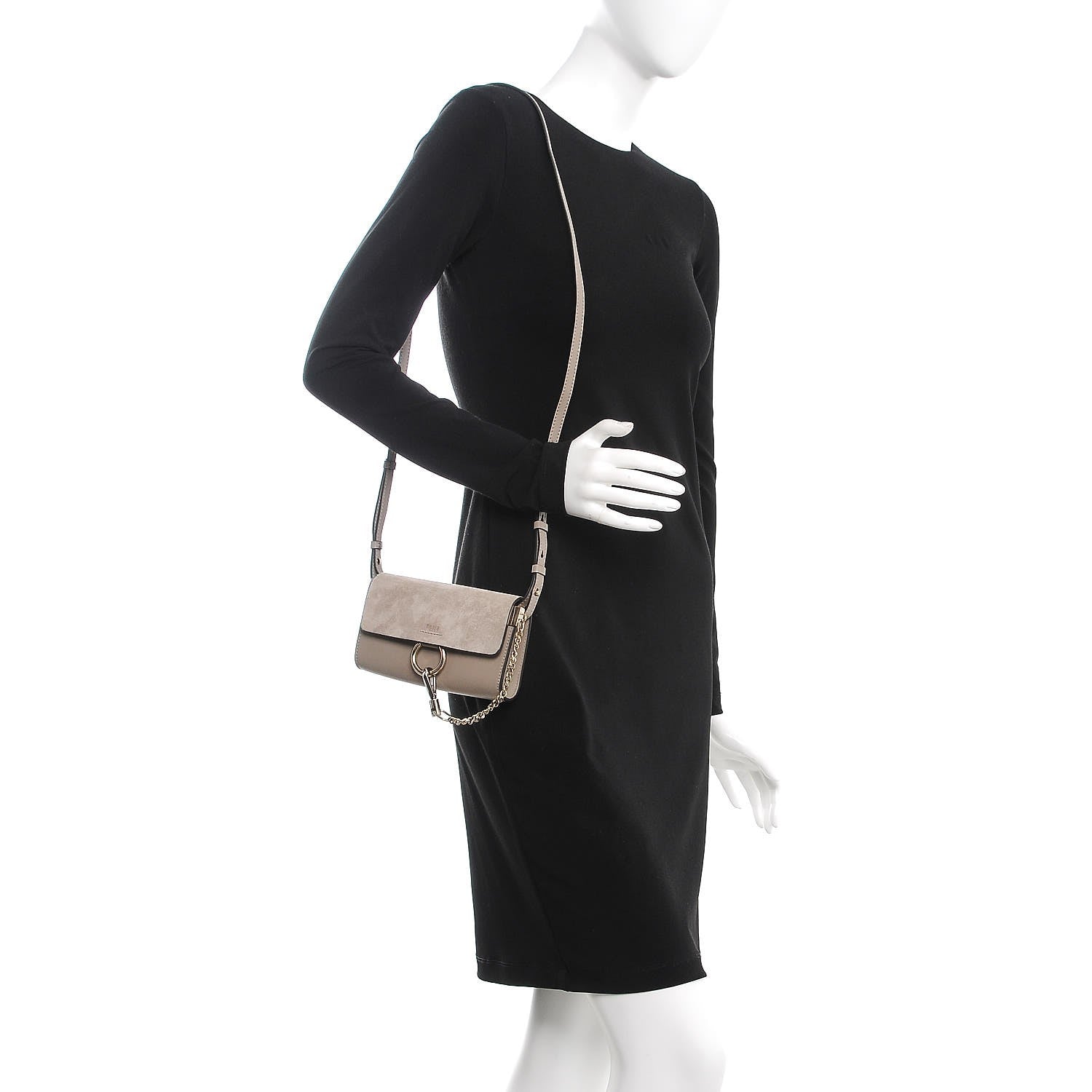 Chloe Suede Calfskin Faye Wallet On Strap Motty Grey 2 of 7