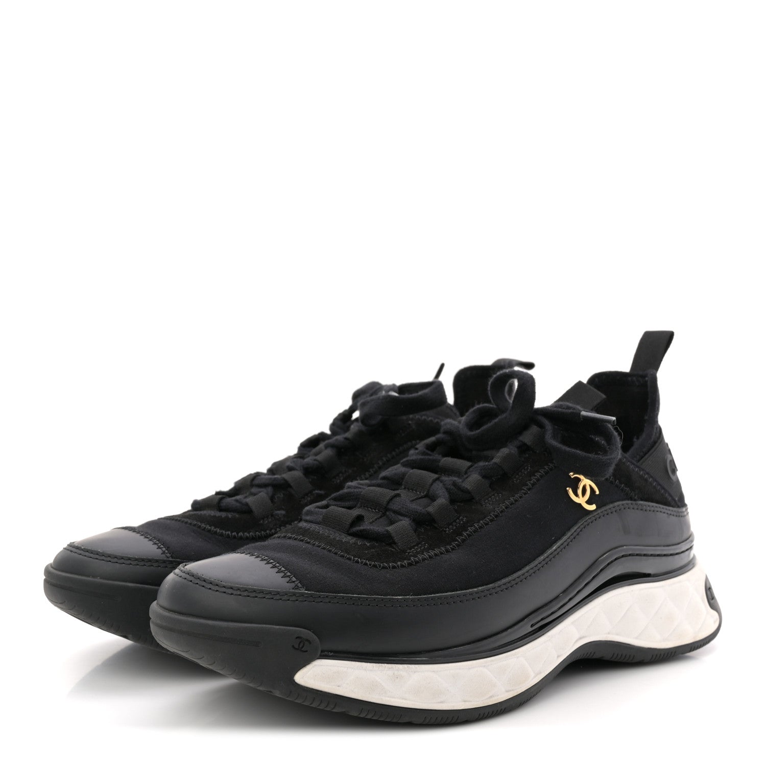 Chanel Velvet Calfskin Mixed Fibers CC Sneakers 40 Black 4 of 12