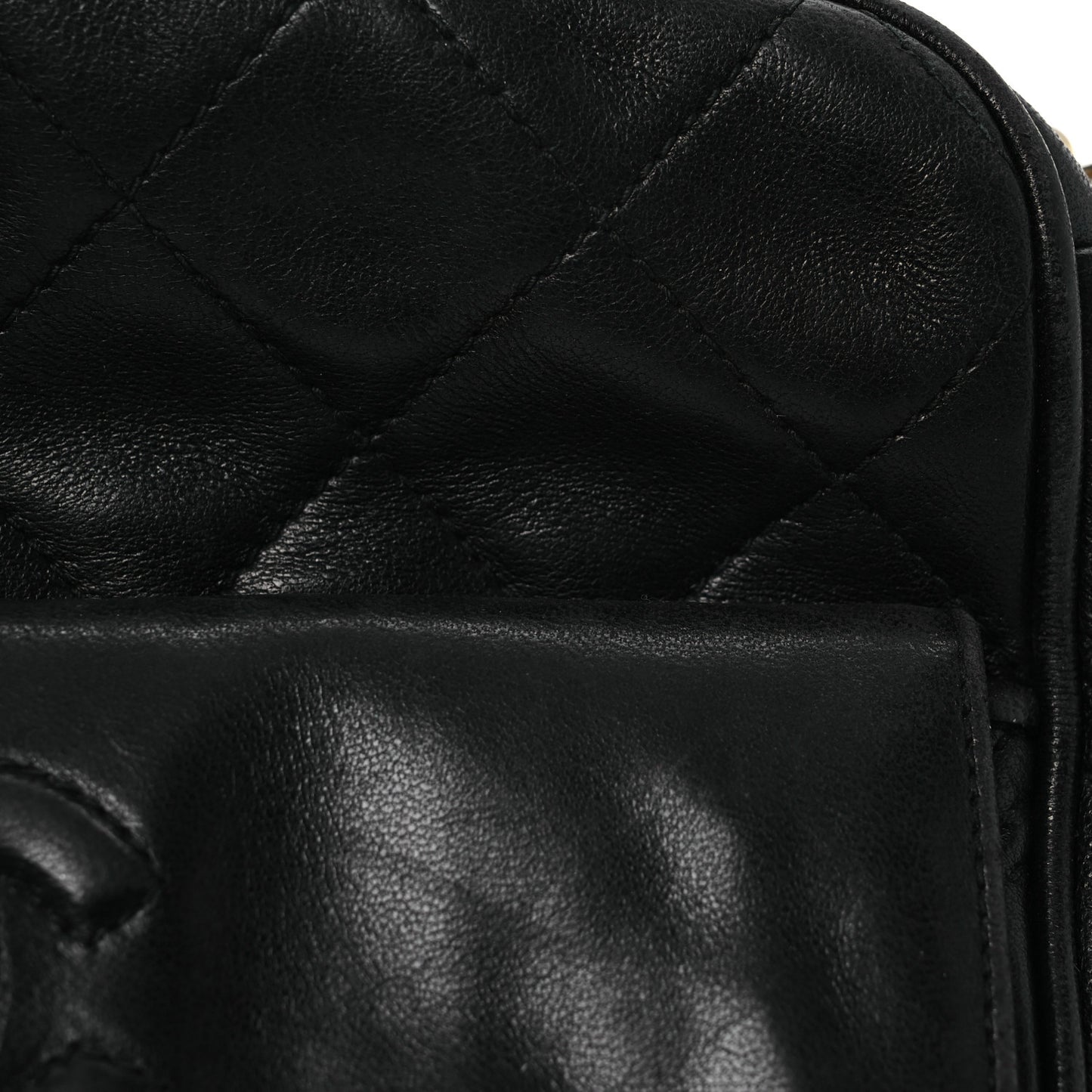 Lambskin Quilted Tassel Camera Case Black