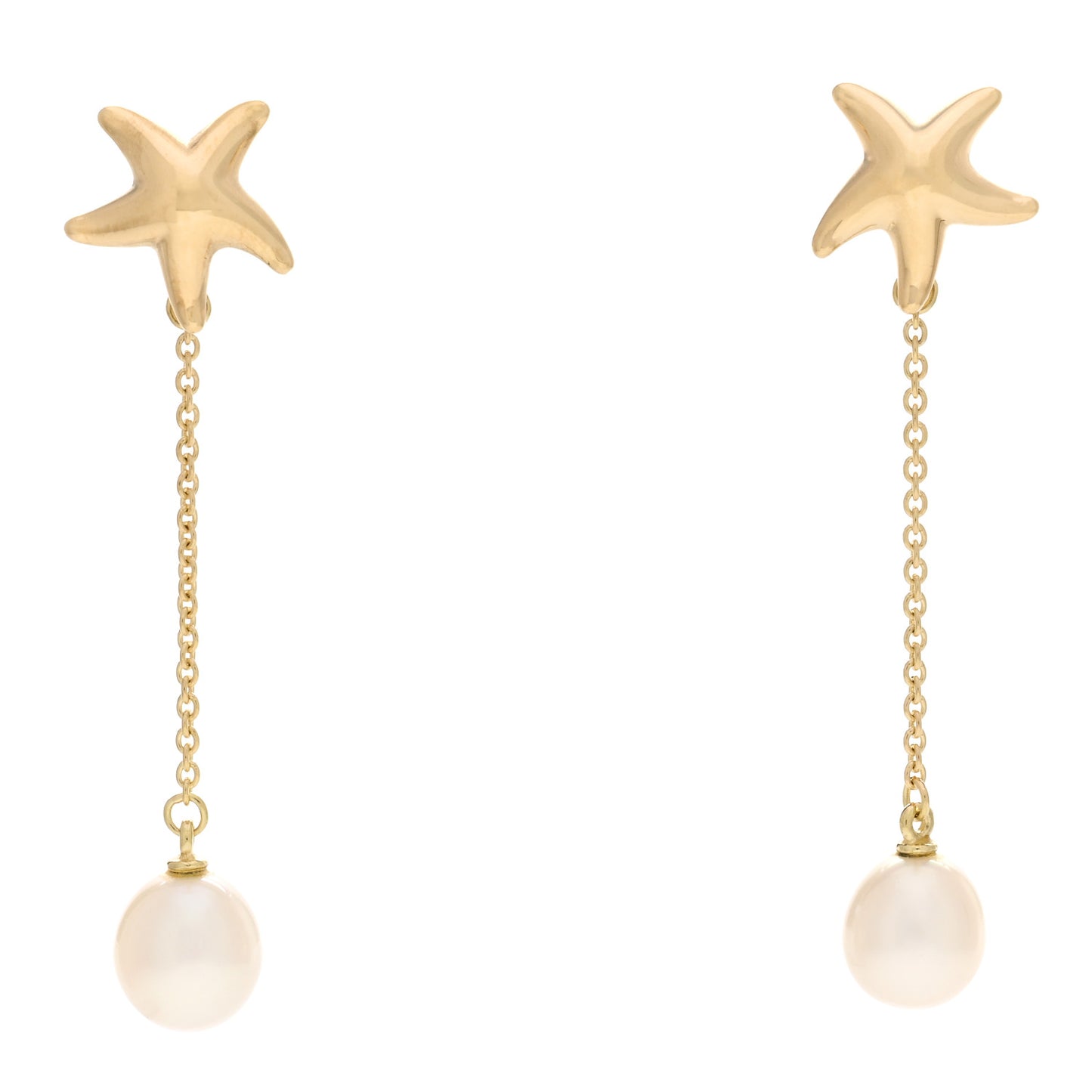 18K Yellow Gold Pearl Elsa Peretti Starfish Drop Earrings