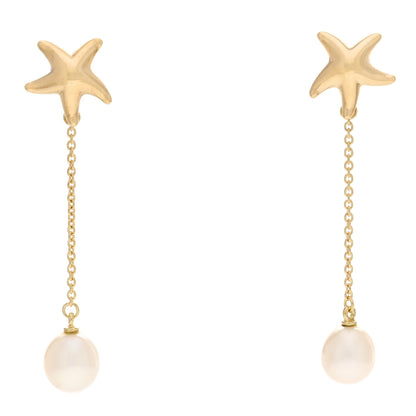Tiffany 18K Yellow Gold Pearl Elsa Peretti Starfish Drop Earrings 1 of 4