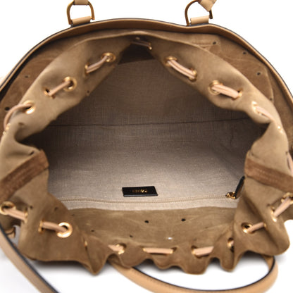 Fendi Calfskin Suede Perforated B Fab Drawstring Tote Cuoio Tobacco 5 of 8