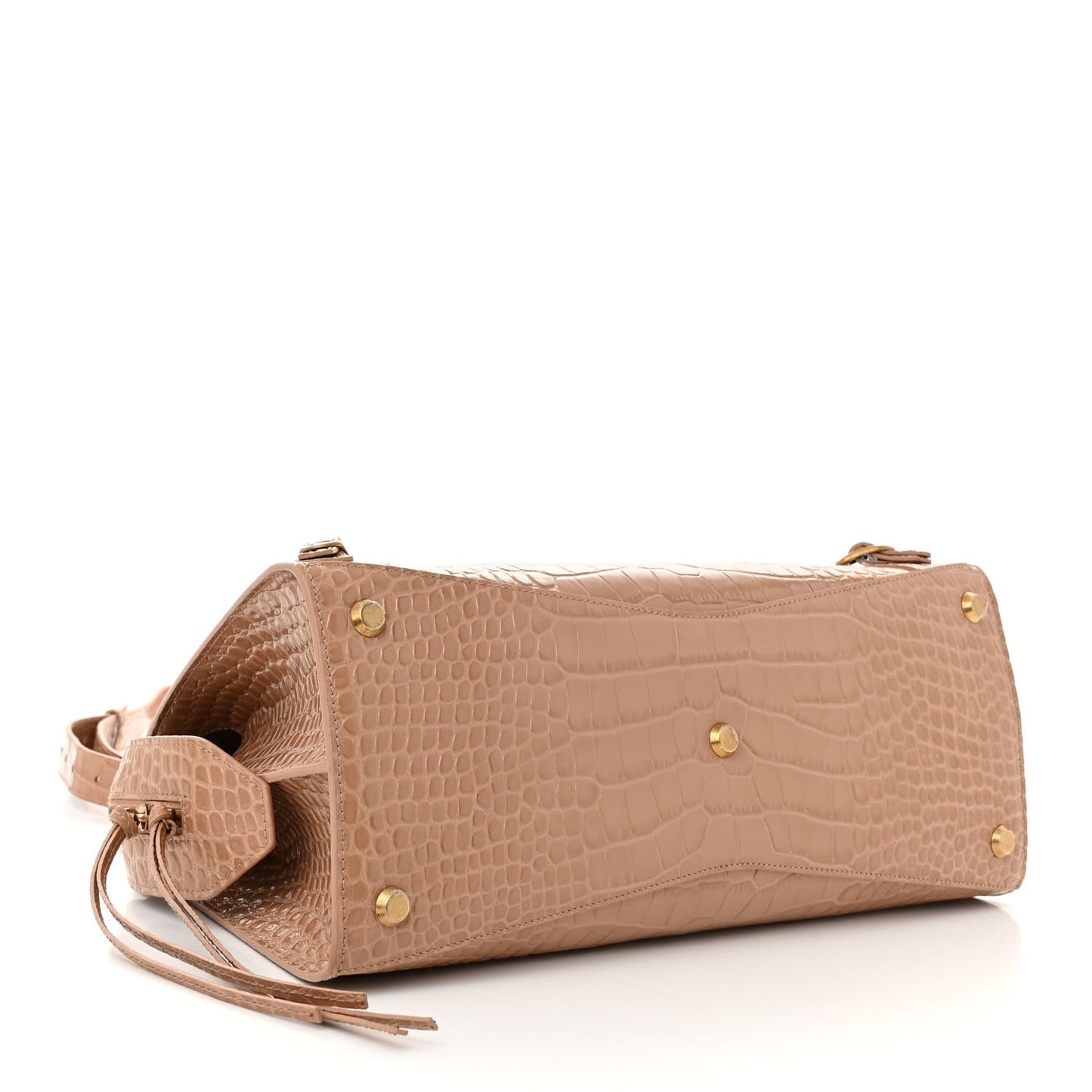 Shiny Supple Calfskin Crocodile Embossed Neo Classic Gold Hardware City Nude Beige