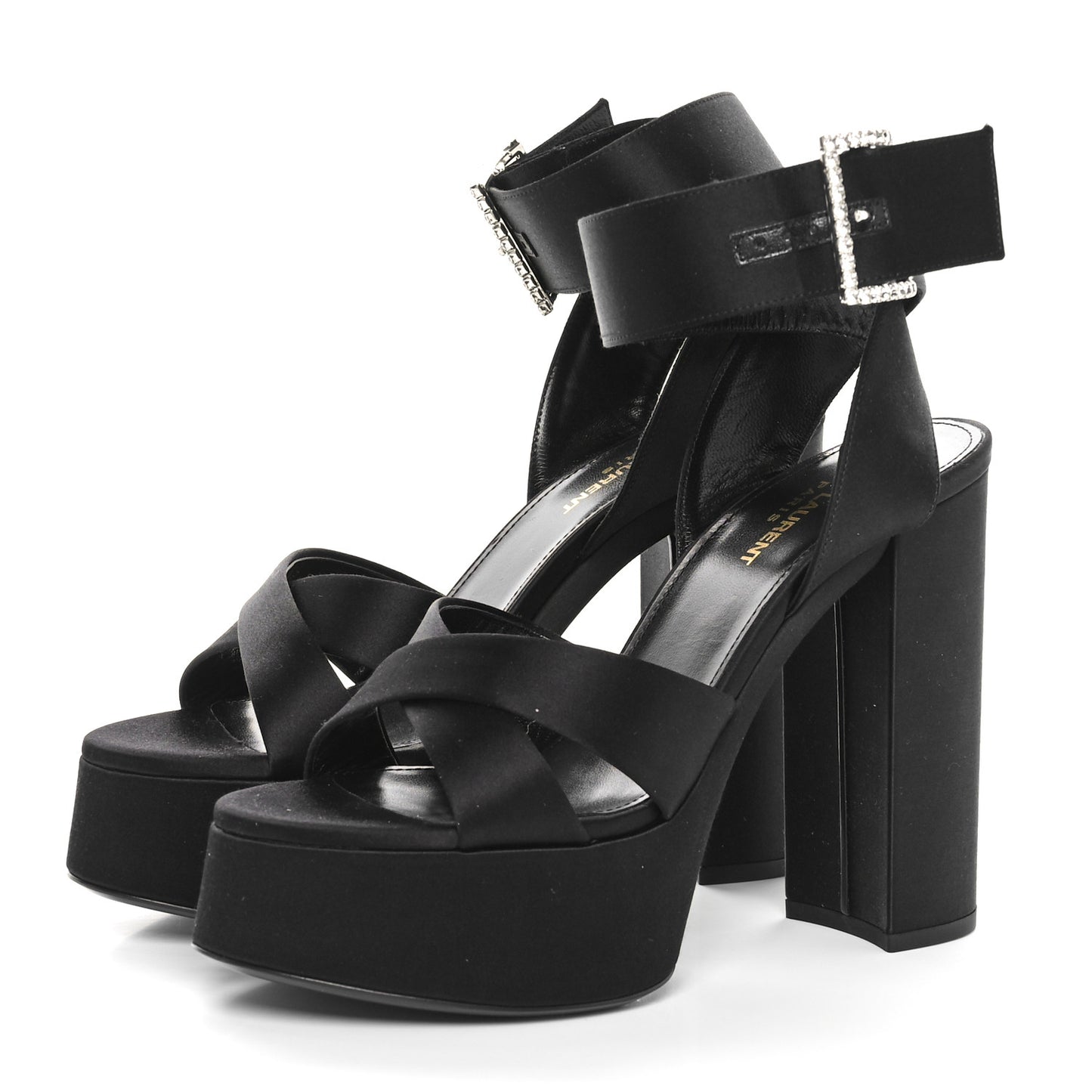Satin Jota 85 Heaven Platform Sandals 38 Black