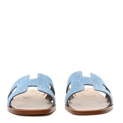 Hermes Denim Canvas Oran Sandals 37 Bleu Clair 2 of 9