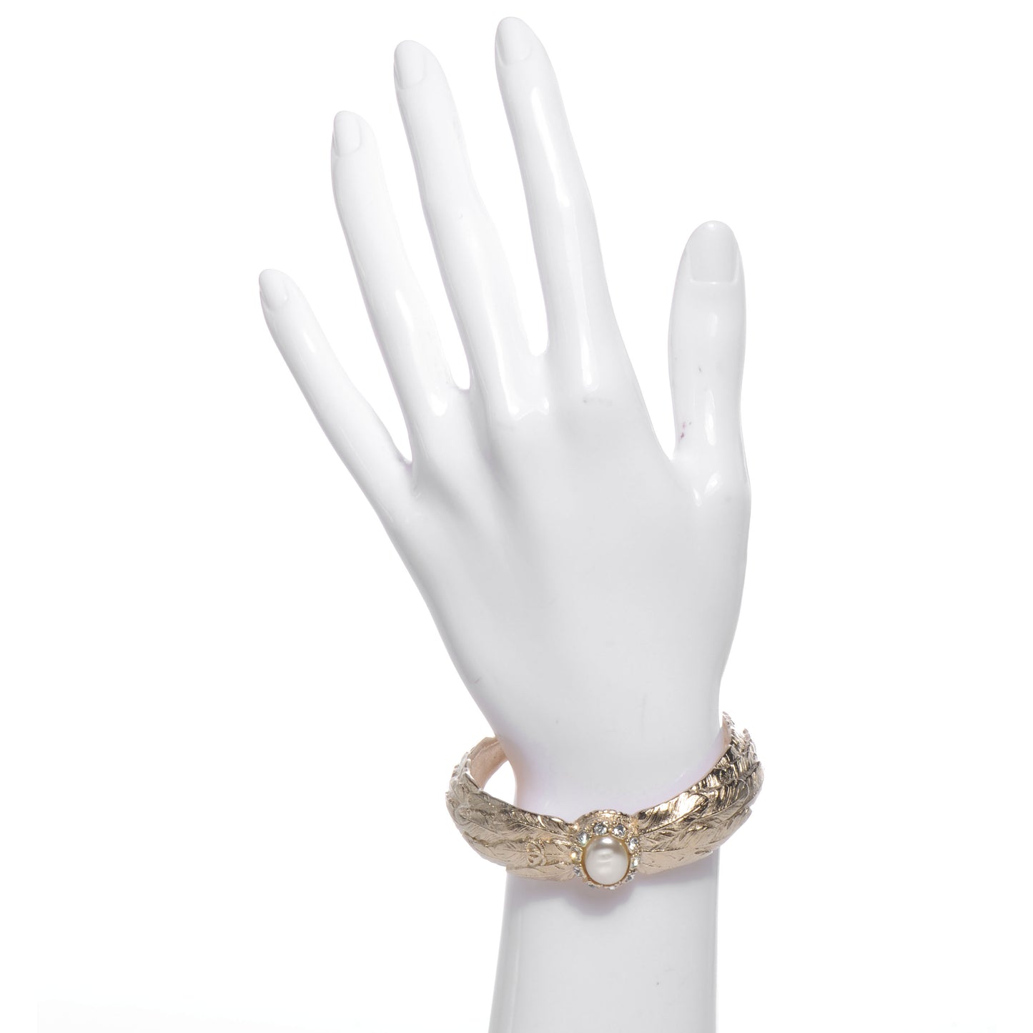 Crystal Pearl Feather Cuff Light Gold