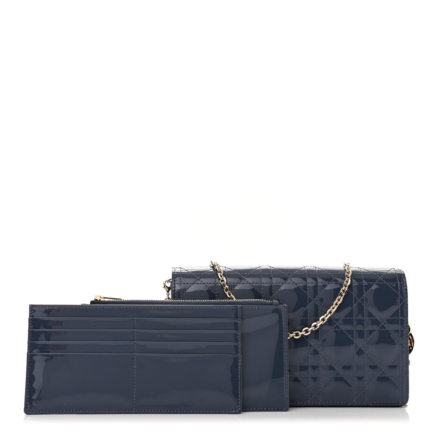 Patent Cannage Lady Dior Chain Wallet Denim