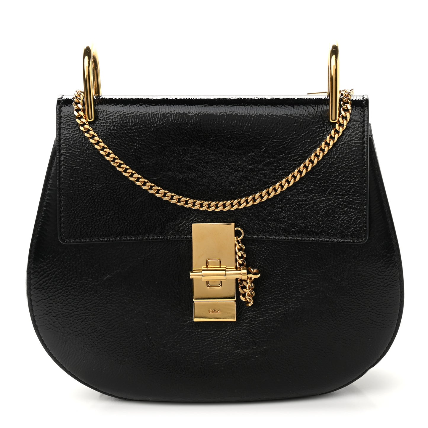 Grained Patent Drew Shoulder Bag Black