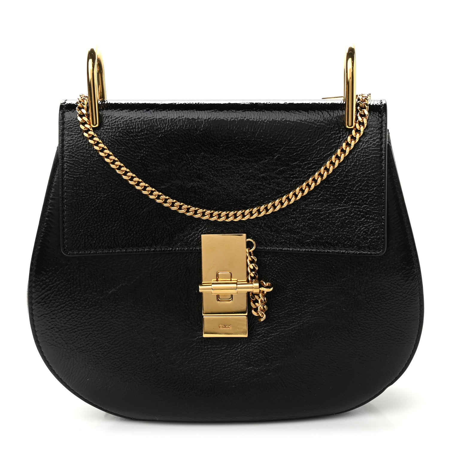 Chloe Grained Patent Drew Shoulder Bag Black 1 of 8