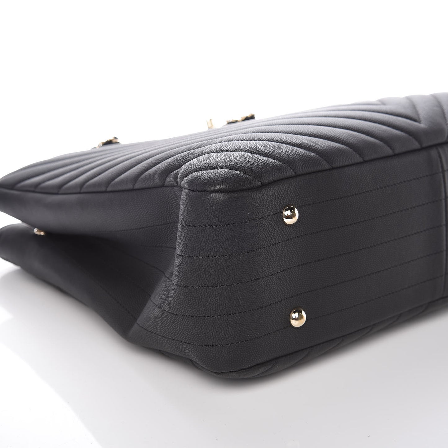 Caviar Chevron Quilted Large Shopping Tote Black