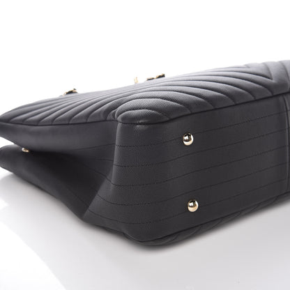 Chanel Caviar Chevron Quilted Large Shopping Tote Black 5 of 9