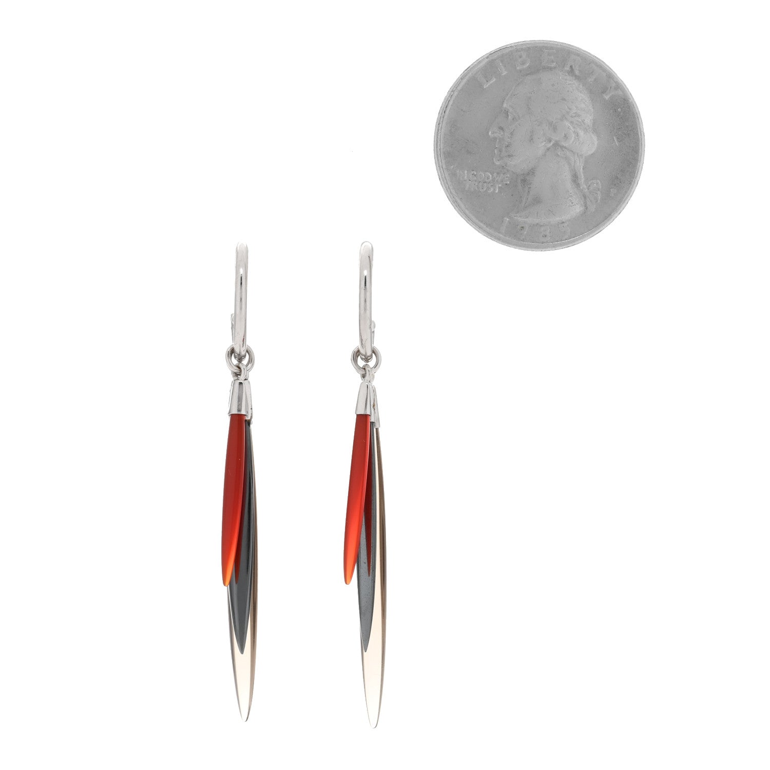 Tiffany 18K White Gold Smoky Quartz Carnelian Hematine Feather Drop Earrings 2 of 4