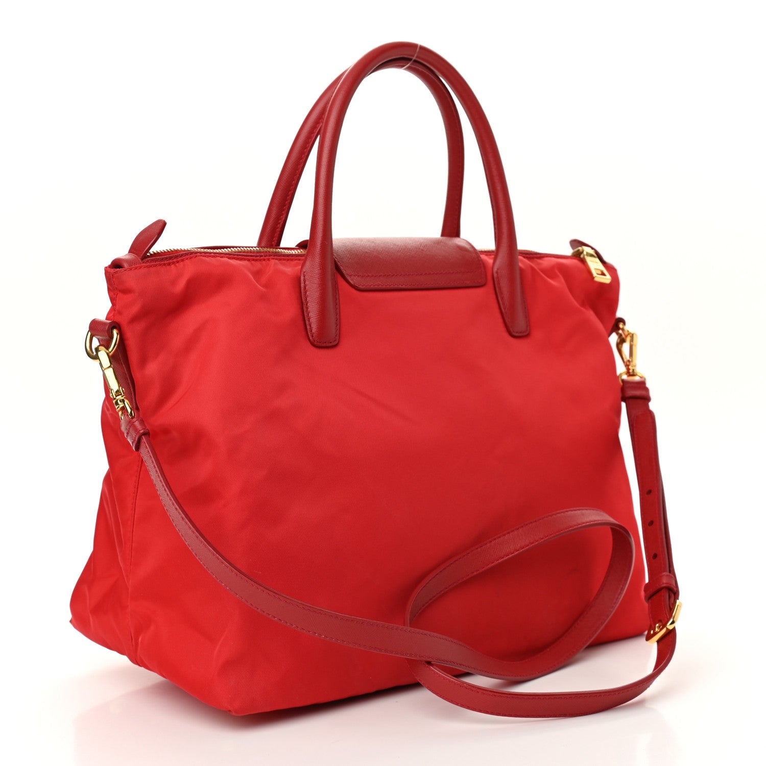 Prada Tessuto Nylon Saffiano Tote Rosso 3 of 9