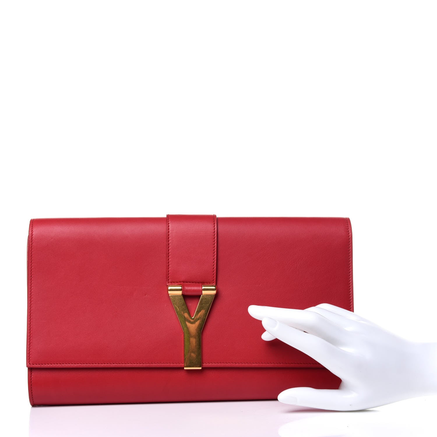 Saint Laurent Calfskin Classic Y Ligne Clutch Red 2 of 11