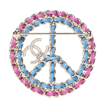Chanel Metal Calfskin Chain Peace Sign CC Brooch Blue Purple Gold 3 of 5