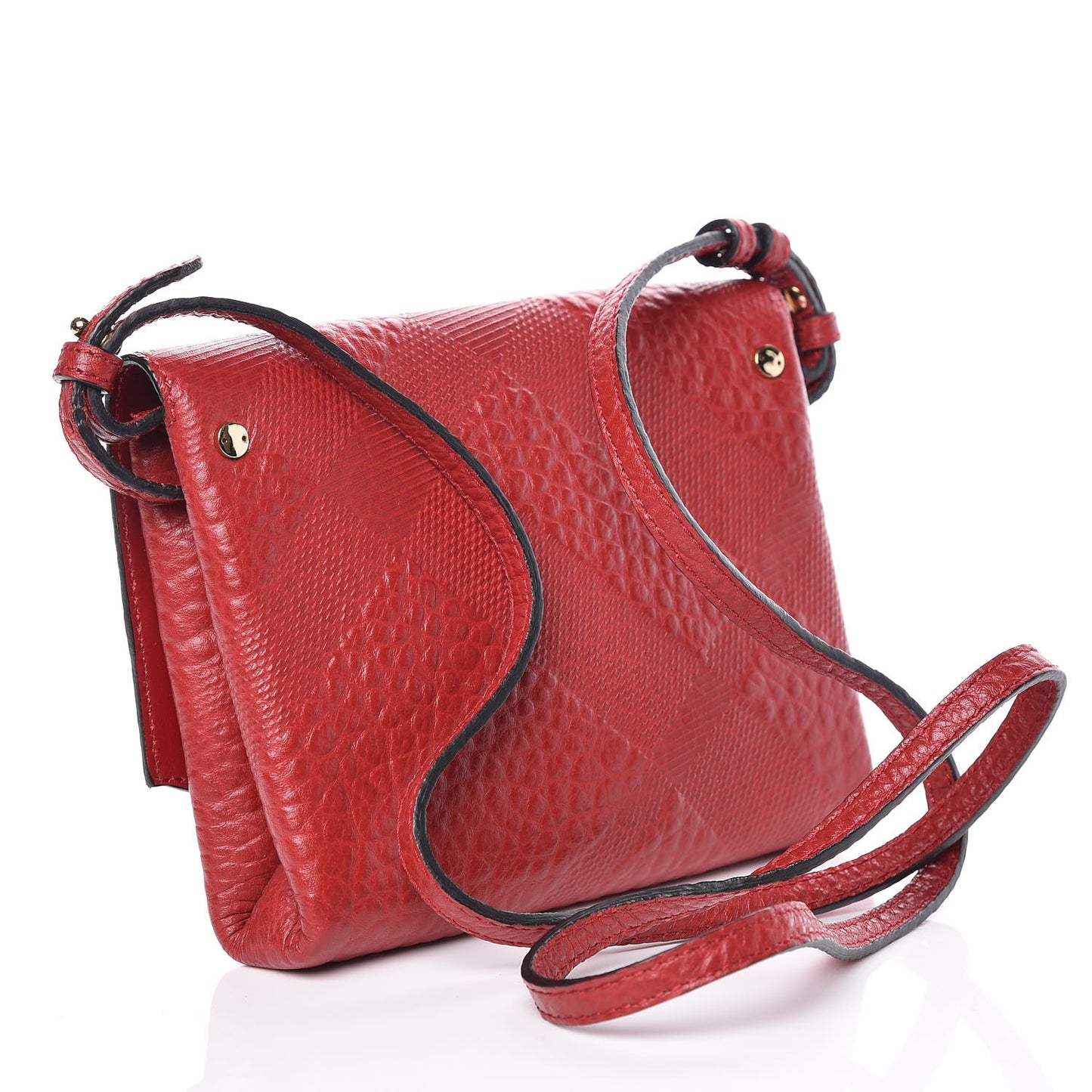 Signature Grain Calfskin Check Embossed Langley Crossbody Military Red