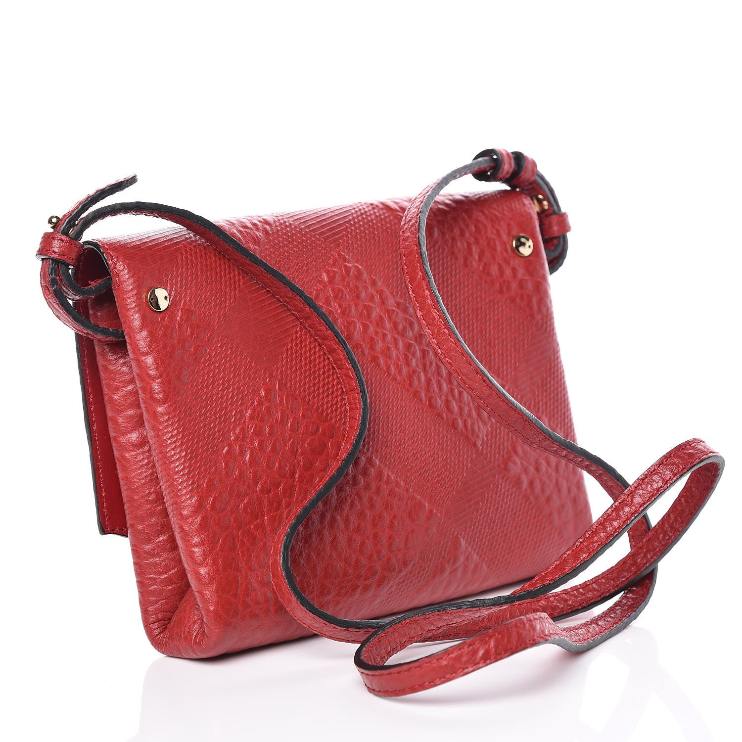 Burberry Signature Grain Calfskin Check Embossed Langley Crossbody Military Red 3 of 11