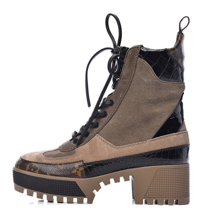 Louis Vuitton Suede Calfskin Monogram Laureate Platform Desert Boots 36 Taupe 1 of 11