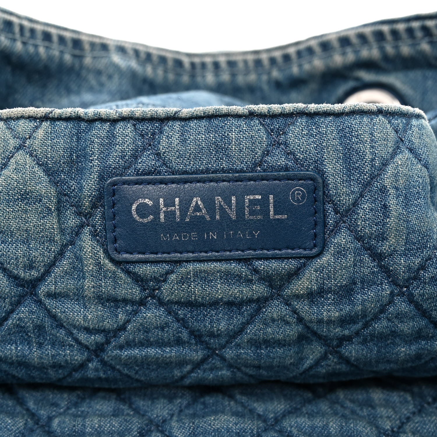 Chanel Denim Printed Shopping Bag Blue 6 of 10