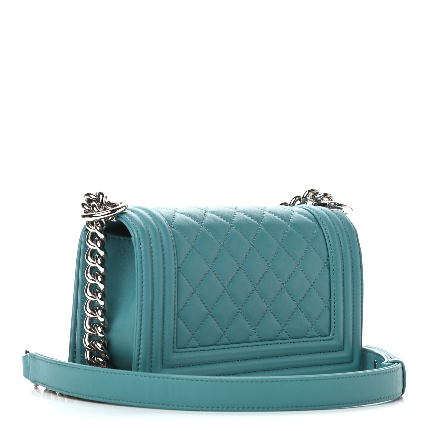 Calfskin Quilted Small Boy Flap Turquoise