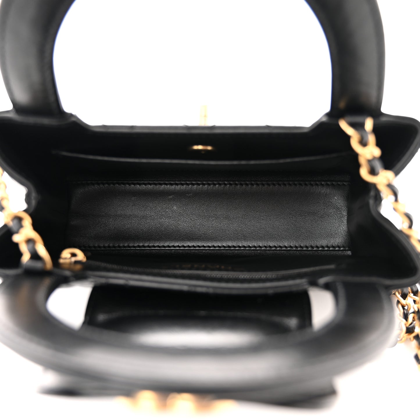 Shiny Aged Calfskin Quilted Nano Kelly Shopper Black