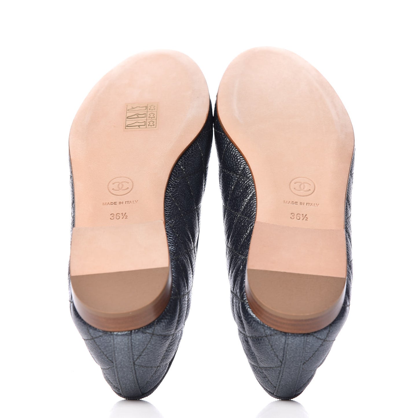 Metallic Caviar Quilted Cap Toe Ballerina Flats 36.5 Anthracite