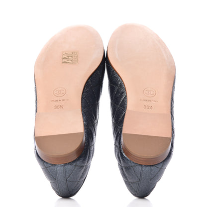 Chanel Metallic Caviar Quilted Cap Toe Ballerina Flats 36.5 Anthracite 5 of 9