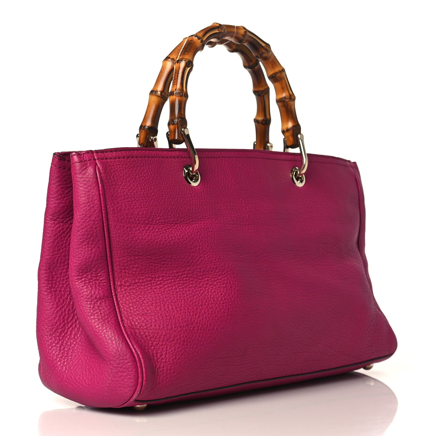 Pebbled Calfskin Medium Bamboo Shopper Tote Bright Bougainvillea