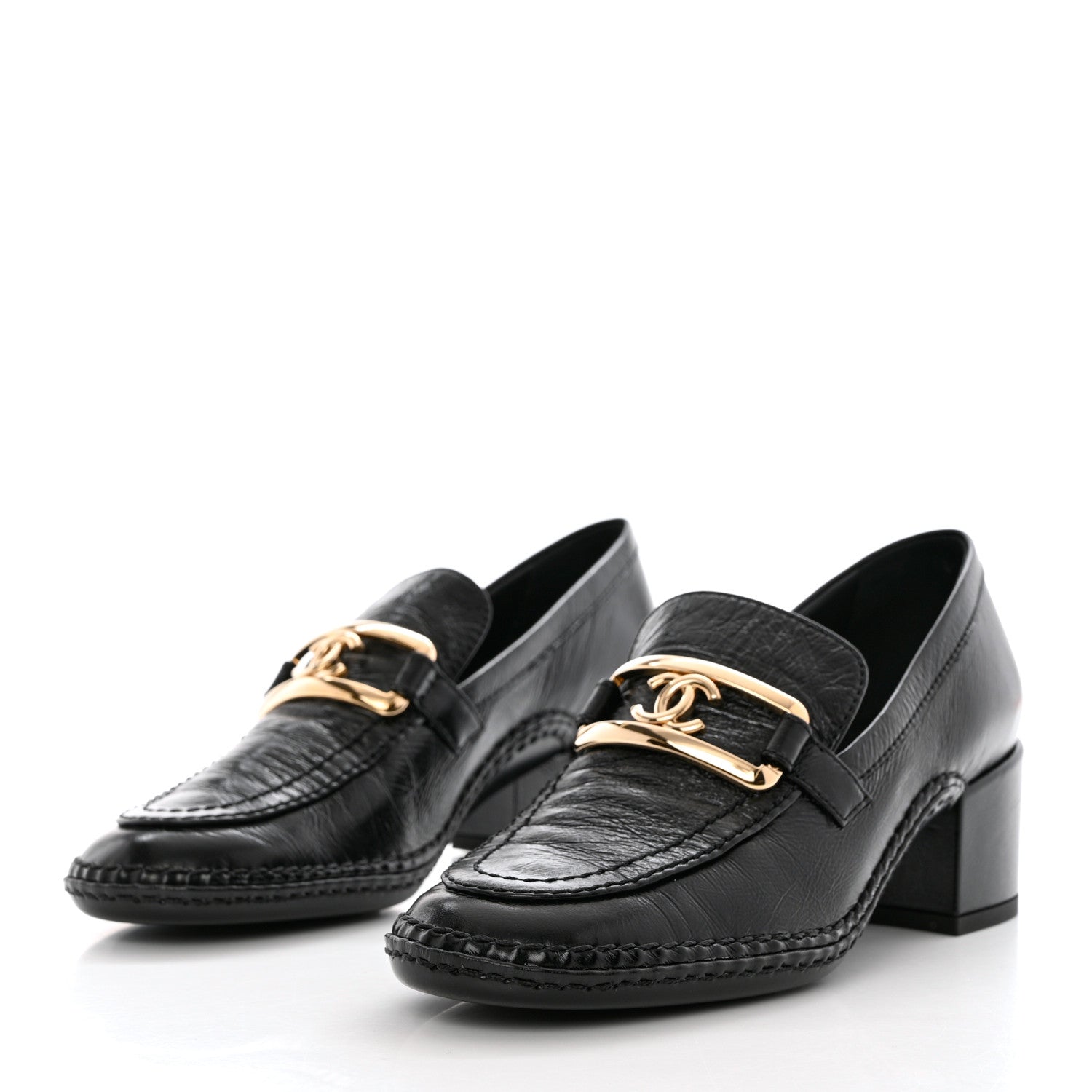 Chanel Shiny Calfskin Metal CC Loafers 36.5 Black 3 of 9