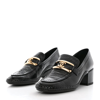 Chanel Shiny Calfskin Metal CC Loafers 36.5 Black 3 of 9