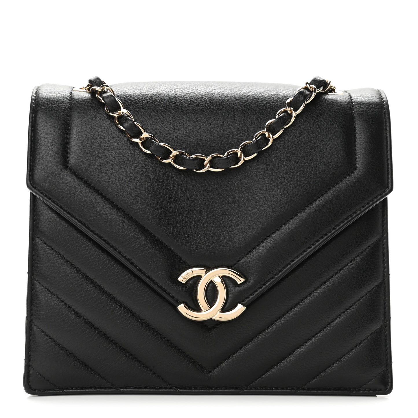 Calfskin Quilted Chevron Small Single Flap Black
