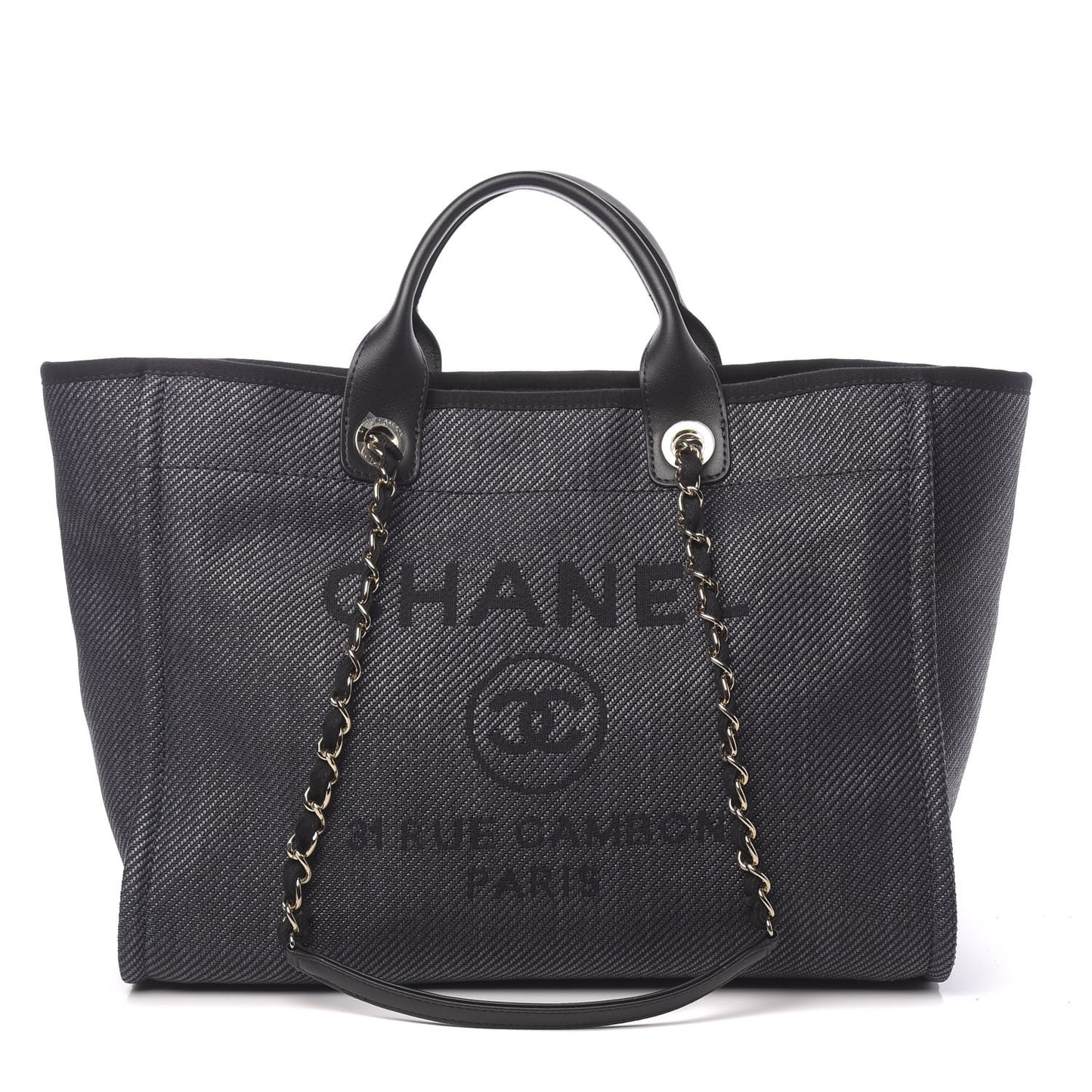 Mixed Fibers Calfskin Medium Deauville Tote Black